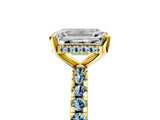 Yellow gold Emerald Cut Diamond Solitaire Ring with Round with Aquamarine side stone Pavé Band and Four-Prong Setting_41