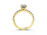 Yellow gold Emerald Cut Diamond Solitaire Ring with Round with Blue Sapphire side stone Pavé Band and Four-Prong Setting_39
