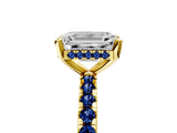 Yellow gold Emerald Cut Diamond Solitaire Ring with Round with Blue Sapphire side stone Pavé Band and Four-Prong Setting_41
