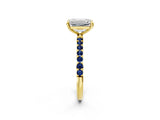 Yellow gold Emerald Cut Diamond Solitaire Ring with Round with Blue Sapphire side stone Pavé Band and Prong Setting_14