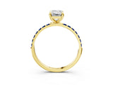 Yellow gold Emerald Cut Diamond Solitaire Ring with Round with Blue Sapphire side stone Pavé Band and Prong Setting_15