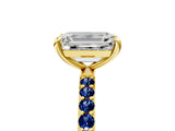 Yellow gold Emerald Cut Diamond Solitaire Ring with Round with Blue Sapphire side stone Pavé Band and Prong Setting_17