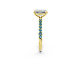 Yellow gold Emerald Cut Diamond Solitaire Ring with Round with Blue Topaz side stone Pavé Band and Prong Setting_14