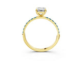 Yellow gold Emerald Cut Diamond Solitaire Ring with Round with Blue Topaz side stone Pavé Band and Prong Setting_15