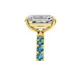 Yellow gold Emerald Cut Diamond Solitaire Ring with Round with Blue Topaz side stone Pavé Band and Prong Setting_17