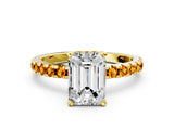 Yellow gold Emerald Cut Diamond Solitaire Ring with Round with Citrine side stone Pavé Band and Four-Prong Setting_36