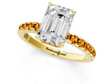 Yellow gold Emerald Cut Diamond Solitaire Ring with Round with Citrine side stone Pavé Band and Four-Prong Setting_37