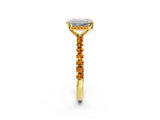 Yellow gold Emerald Cut Diamond Solitaire Ring with Round with Citrine side stone Pavé Band and Four-Prong Setting_38