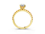 Yellow gold Emerald Cut Diamond Solitaire Ring with Round with Citrine side stone Pavé Band and Four-Prong Setting_39