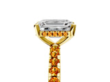 Yellow gold Emerald Cut Diamond Solitaire Ring with Round with Citrine side stone Pavé Band and Four-Prong Setting_41