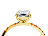 Yellow gold Emerald Cut Diamond Solitaire Ring with Round with Citrine side stone Pavé Band and Prong Setting_16