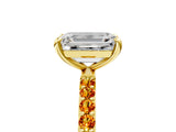 Yellow gold Emerald Cut Diamond Solitaire Ring with Round with Citrine side stone Pavé Band and Prong Setting_17