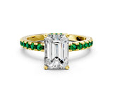 Yellow gold Emerald Cut Diamond Solitaire Ring with Round with Emerald side stone Pavé Band and Four-Prong Setting_36