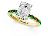 Yellow gold Emerald Cut Diamond Solitaire Ring with Round with Emerald side stone Pavé Band and Four-Prong Setting_37
