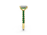 Yellow gold Emerald Cut Diamond Solitaire Ring with Round with Emerald side stone Pavé Band and Four-Prong Setting_38
