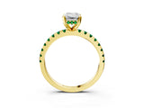 Yellow gold Emerald Cut Diamond Solitaire Ring with Round with Emerald side stone Pavé Band and Four-Prong Setting_39