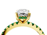 Yellow gold Emerald Cut Diamond Solitaire Ring with Round with Emerald side stone Pavé Band and Four-Prong Setting_40