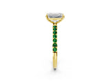 Yellow gold Emerald Cut Diamond Solitaire Ring with Round with Emerald side stone Pavé Band and Prong Setting_26