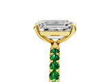 Yellow gold Emerald Cut Diamond Solitaire Ring with Round with Emerald side stone Pavé Band and Prong Setting_29