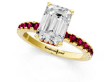 Yellow gold Emerald Cut Diamond Solitaire Ring with Round with Garnet side stone Pavé Band and Four-Prong Setting_37