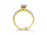 Yellow gold Emerald Cut Diamond Solitaire Ring with Round with Garnet side stone Pavé Band and Four-Prong Setting_39