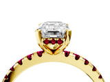 Yellow gold Emerald Cut Diamond Solitaire Ring with Round with Garnet side stone Pavé Band and Four-Prong Setting_40