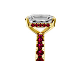 Yellow gold Emerald Cut Diamond Solitaire Ring with Round with Garnet side stone Pavé Band and Four-Prong Setting_41