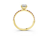 Yellow gold Emerald Cut Diamond Solitaire Ring with Round with Garnet side stone Pavé Band and Prong Setting_27