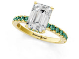 Yellow gold Emerald Cut Diamond Solitaire Ring with Round with Green Sapphire side stone Pavé Band and Four-Prong Setting_37