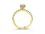 Yellow gold Emerald Cut Diamond Solitaire Ring with Round with Green Sapphire side stone Pavé Band and Four-Prong Setting_39