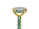 Yellow gold Emerald Cut Diamond Solitaire Ring with Round with Green Sapphire side stone Pavé Band and Four-Prong Setting_41