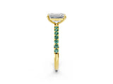 Yellow gold Emerald Cut Diamond Solitaire Ring with Round with Green Sapphire side stone Pavé Band and Prong Setting_2