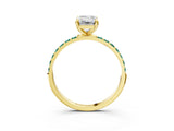 Yellow gold Emerald Cut Diamond Solitaire Ring with Round with Green Sapphire side stone Pavé Band and Prong Setting_3