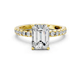 Yellow gold Emerald Cut Diamond Solitaire Ring with Round with Moissanite side stone Pavé Band and Four-Prong Setting_36