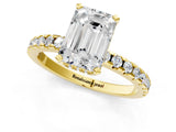 Yellow gold Emerald Cut Diamond Solitaire Ring with Round with Moissanite side stone Pavé Band and Four-Prong Setting_37