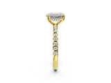 Yellow gold Emerald Cut Diamond Solitaire Ring with Round with Moissanite side stone Pavé Band and Four-Prong Setting_38