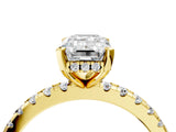 Yellow gold Emerald Cut Diamond Solitaire Ring with Round with Moissanite side stone Pavé Band and Four-Prong Setting_40