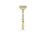 Yellow gold Emerald Cut Diamond Solitaire Ring with Round with Moissanite side stone Pavé Band and Prong Setting_14