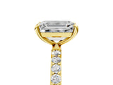 Yellow gold Emerald Cut Diamond Solitaire Ring with Round with Moissanite side stone Pavé Band and Prong Setting_17
