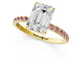 Yellow gold Emerald Cut Diamond Solitaire Ring with Round with Morganite side stone Pavé Band and Prong Setting_13