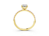 Yellow gold Emerald Cut Diamond Solitaire Ring with Round with Morganite side stone Pavé Band and Prong Setting_15