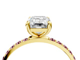 Yellow gold Emerald Cut Diamond Solitaire Ring with Round with Morganite side stone Pavé Band and Prong Setting_16