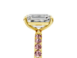 Yellow gold Emerald Cut Diamond Solitaire Ring with Round with Morganite side stone Pavé Band and Prong Setting_17