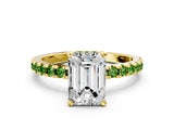 Yellow gold Emerald Cut Diamond Solitaire Ring with Round with Peridot side stone Pavé Band and Four-Prong Setting_36