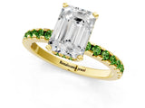 Yellow gold Emerald Cut Diamond Solitaire Ring with Round with Peridot side stone Pavé Band and Four-Prong Setting_37
