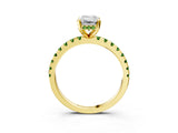 Yellow gold Emerald Cut Diamond Solitaire Ring with Round with Peridot side stone Pavé Band and Four-Prong Setting_39