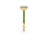 Yellow gold Emerald Cut Diamond Solitaire Ring with Round with Peridot side stone Pavé Band and Prong Setting_2