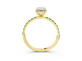 Yellow gold Emerald Cut Diamond Solitaire Ring with Round with Peridot side stone Pavé Band and Prong Setting_3