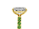 Yellow gold Emerald Cut Diamond Solitaire Ring with Round with Peridot side stone Pavé Band and Prong Setting_5