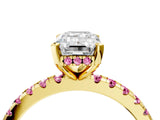 Yellow gold Emerald Cut Diamond Solitaire Ring with Round with Pink Sapphire side stone Pavé Band and Four-Prong Setting_40